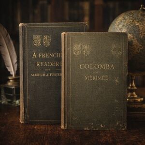 1903 French Reader & Colomba Merimee Ginn Co Antique French Textbook Set